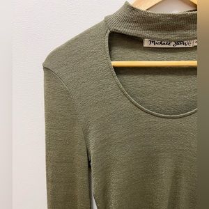 Michael Stars Choker Collar Scoopneck Green Sweater, One Size